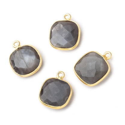 13x13mm Vermeil Bezeled Platinum Grey Moonstone faceted pillow Pendant 1 piece