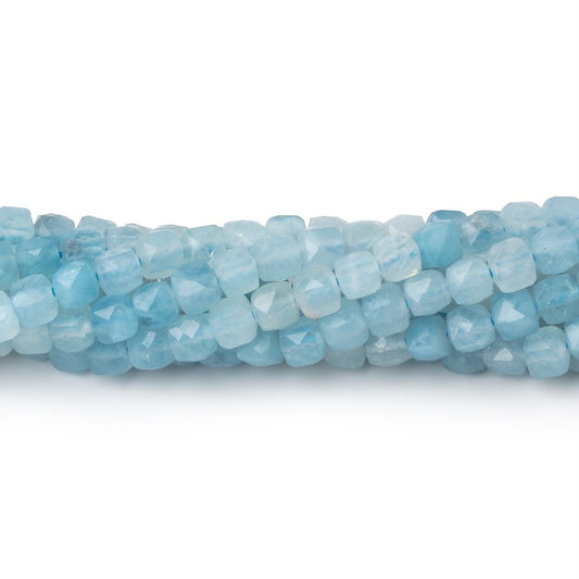 4mm Aquamarine micro faceted cubes 12.5 inch 74 pieces A