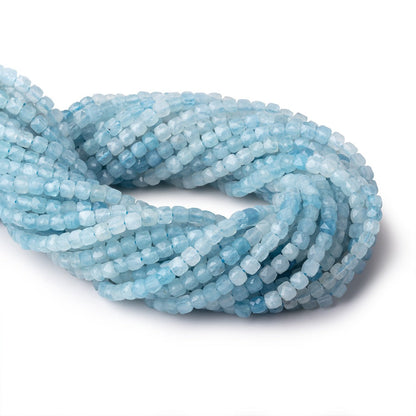 4mm Aquamarine micro faceted cubes 12.5 inch 74 pieces A