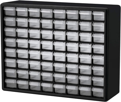 64-Drawer Plastic Drawer Storage Cabinet for Garage Organization, Bead Organizer, Building Bricks Storage, Teacher Toolbox, Makeup Organizer, 20-Inch W X 6-Inch D X 16-Inch H, 10164 Black
