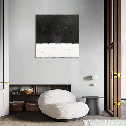 Stunning Hand-Painted Black and White Abstract Canvas Art - Modern Minimalist 76x76cm Decorative Oil Painting for Home Walls