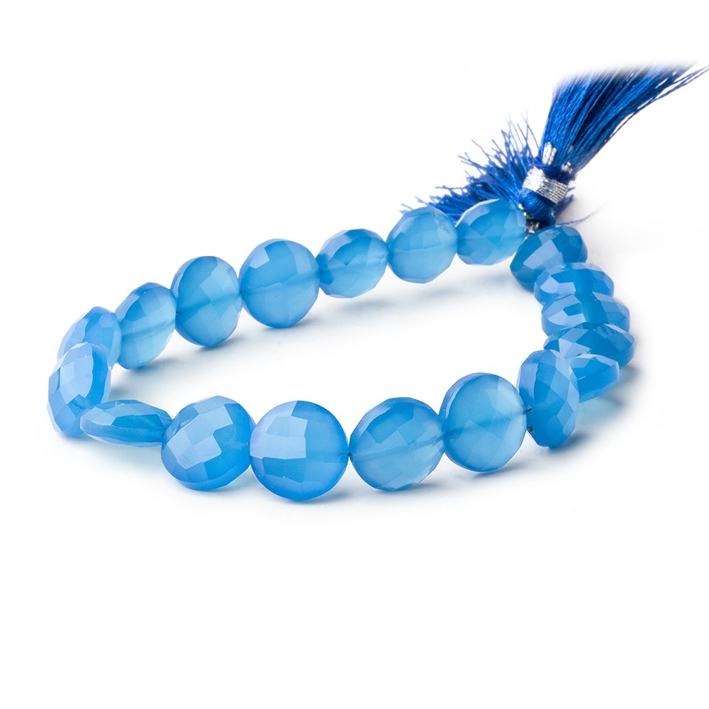 10mm Santorini Blue Chalcedony Faceted Coin Beads 8 inch 20 Pieces