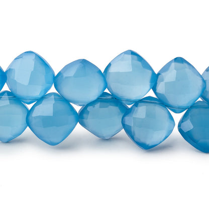 8.5mm Santorini Blue Chalcedony faceted pillows 8 inch 40 beads