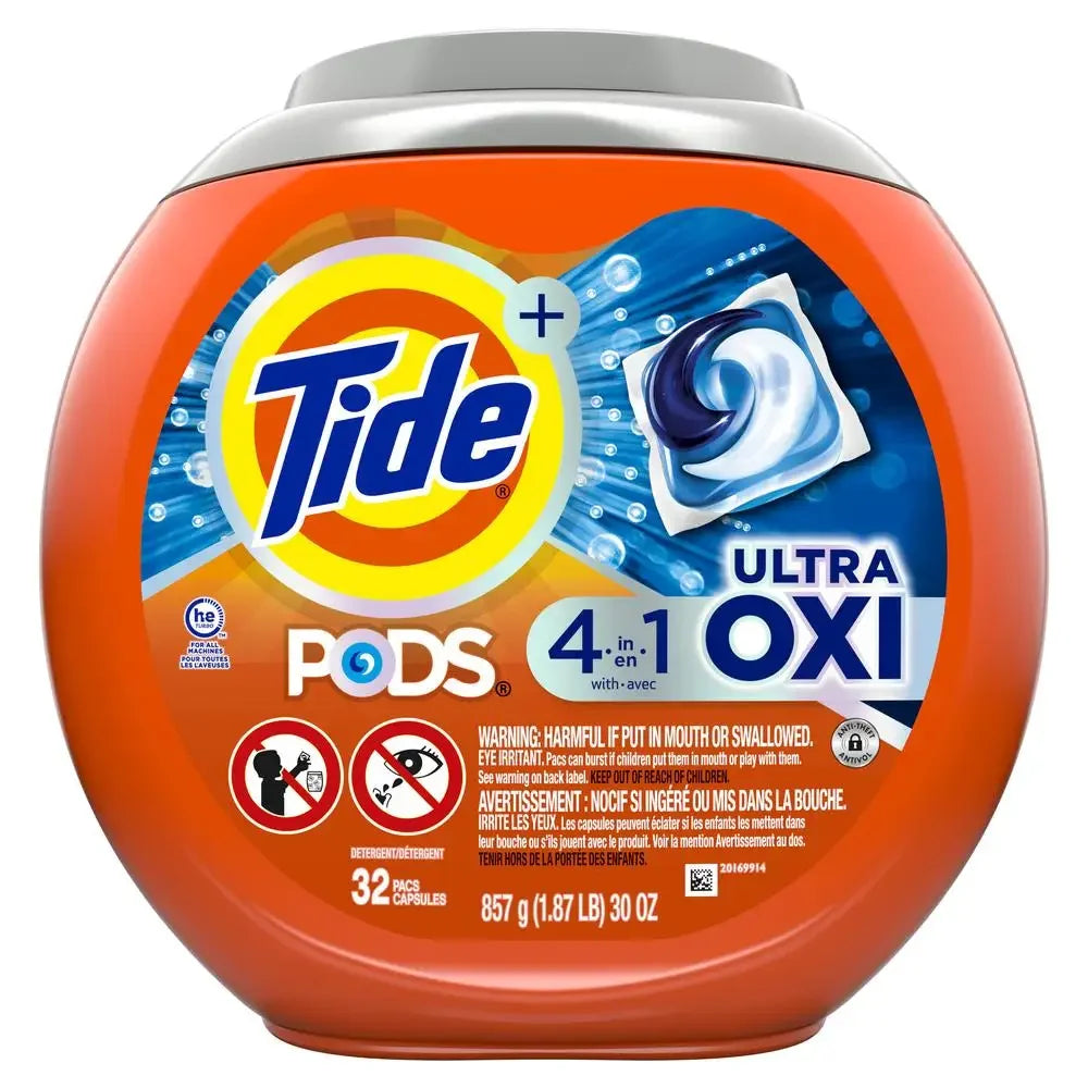 Powerful Tide Ultra OXI Laundry Detergent Pods Ultimate Stain Fighting 32 Count Pack