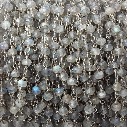 3.5-4mm Labradorite faceted rondelle .925 Silver Chain by the foot