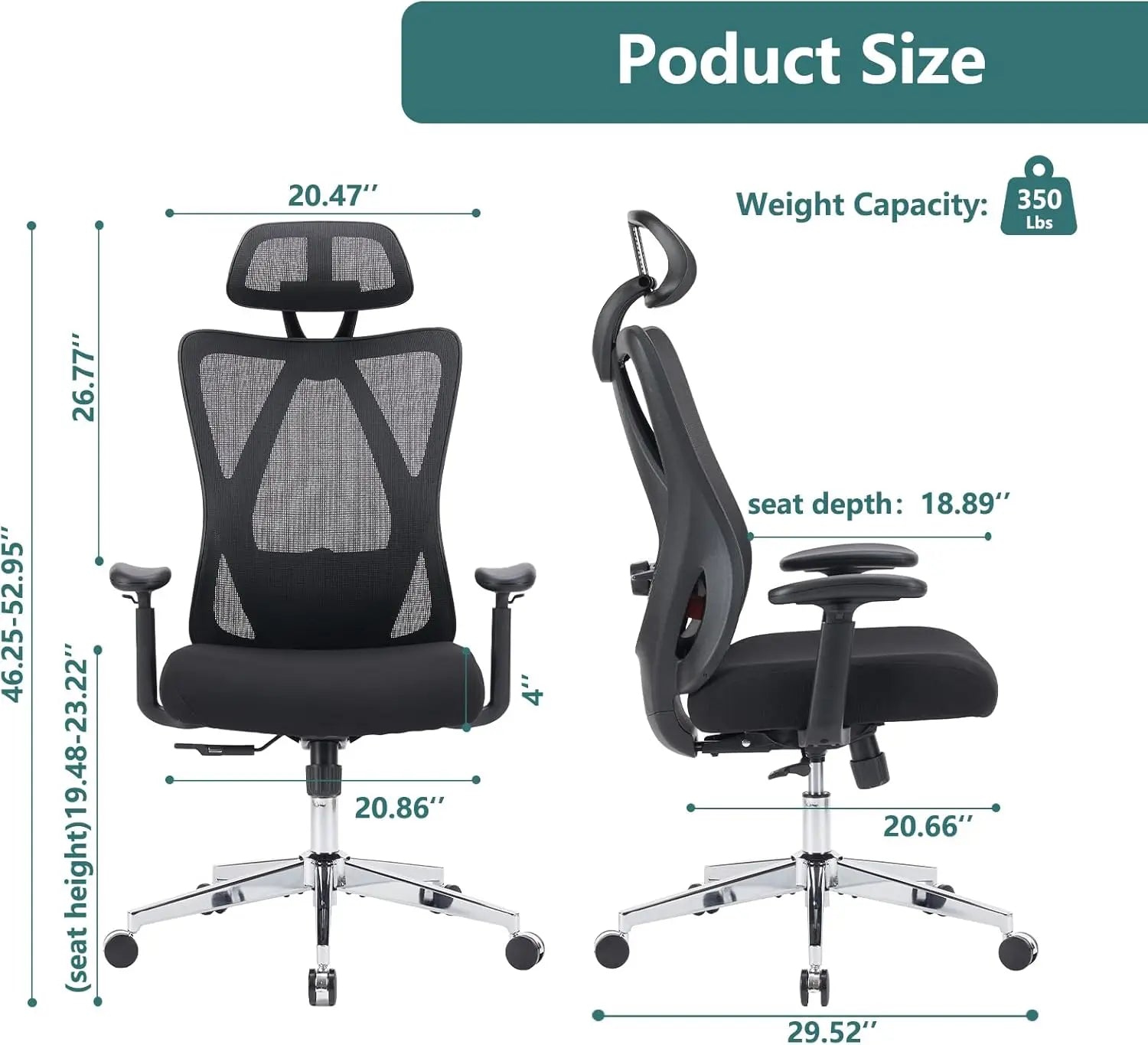 Home Office Desk Chair, Ergonomic Rolling Work Swivel High Ba 135°Tilt Function Big and Tall Computer with Wheels, 2D Armrest