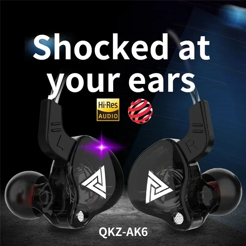 QKZ AK6 in Ear Earphone 6 Dynamic Driver Unit Headphone with Mic Stereo Sports HIFI Subwoofer Headset Monitor Earbuds