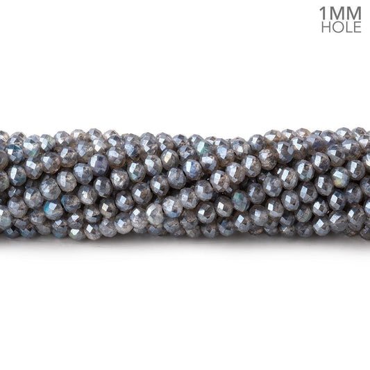 3mm Silver Metallic Labradorite MicroFaceted rondelles 1mm drill hole 140 beads AAA