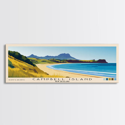 Campbell Island, New Zealand Panoramic Print, Vacation Gift, New Zealand Wall Art, Beach Painting, Beach Decor, Large Wall Art, Wood Frame Art