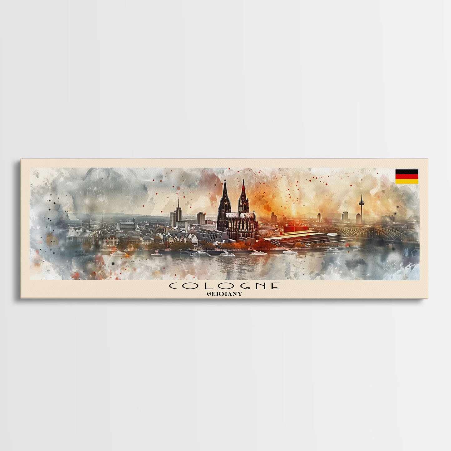 Cologne Germany Panoramic Travel Poster, Framed Canvas Print or Metal Wall Art, Travel Art, Home Decor, Panoramic Painting, Midcentury Art