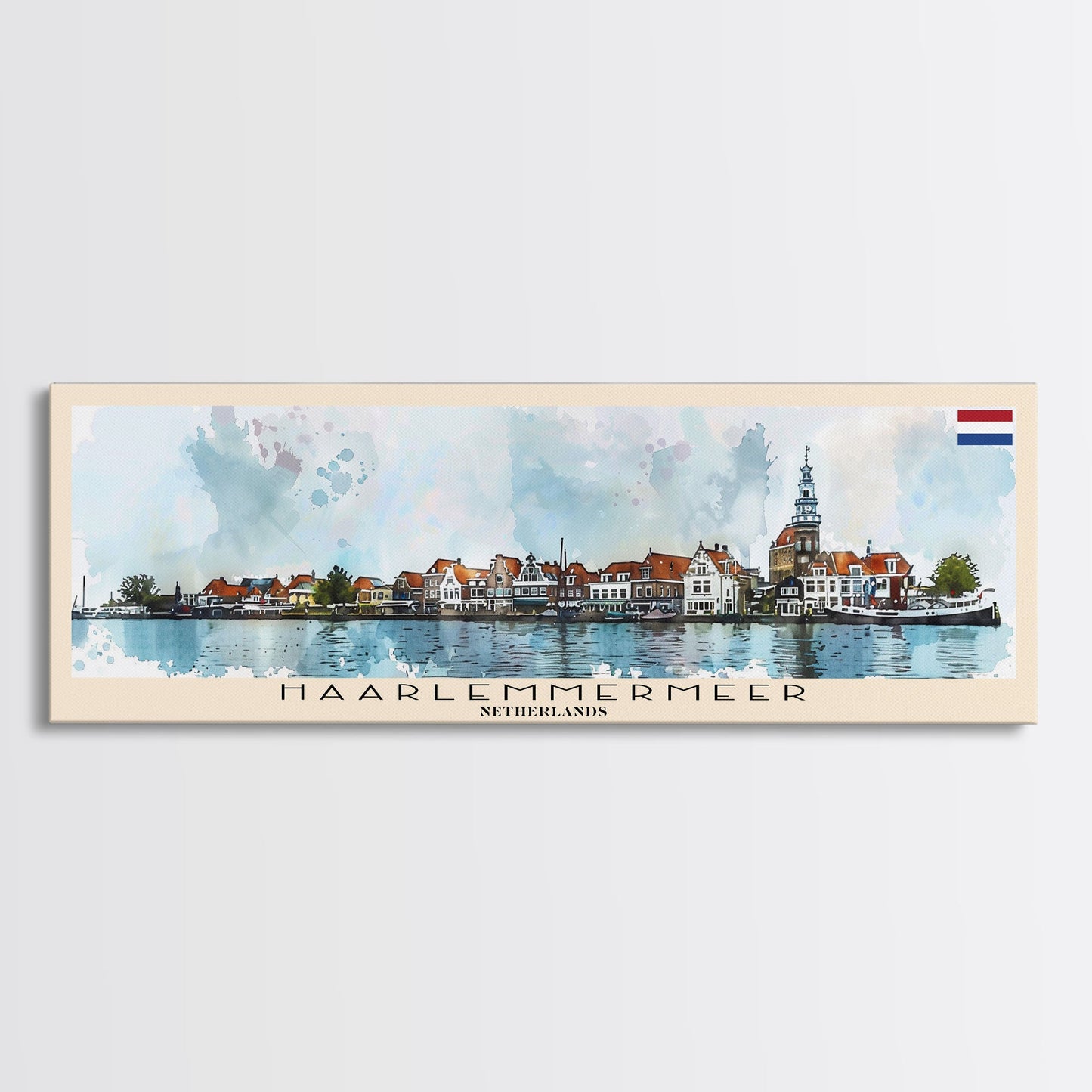 Haarlemmermeer Netherlands Panoramic Travel Poster, Framed Canvas Print or Metal Wall Art, Travel Art, Home Decor, Panoramic Painting, Midcentury Art