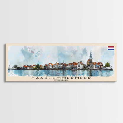 Haarlemmermeer Netherlands Panoramic Travel Poster, Framed Canvas Print or Metal Wall Art, Travel Art, Home Decor, Panoramic Painting, Midcentury Art