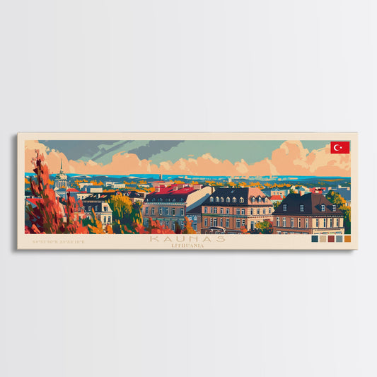 Kaunas Lithuania Travel Print Wall Art, Panoramic City Art, Travel Art, Wall Decor, Vacation Gift, Framed Canvas Print Or Metal Art