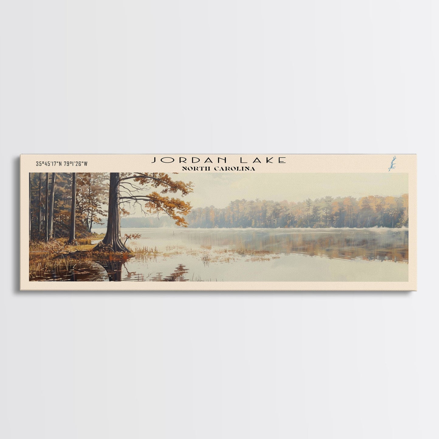 Jordan Lake North Carolina Framed Canvas Print, Lake House Art, Panoramic Travel Poster, Wall Art, Stunning Lake Painting, Home Decor