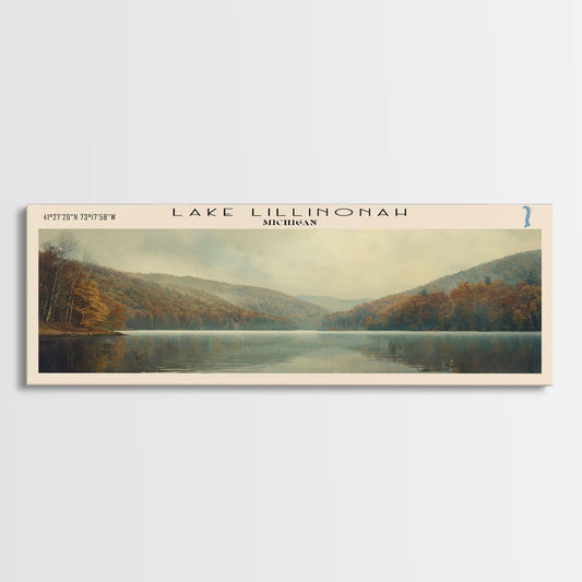 Lake Lillinonah Connecticut Framed Canvas Print, Lake House Decor, Panoramic Wall Art, Travel Poster, Beautiful Lakeview Painting, Cottage Art