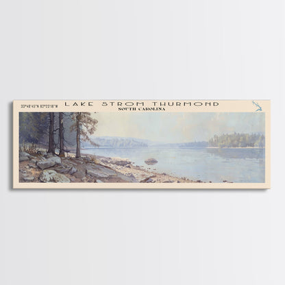Lake Strom Thurmond South Carolina Framed Canvas Print, Lake House Decor, Panoramic Wall Art, Travel Poster, Serene Landscape Painting, Bedroom Decor