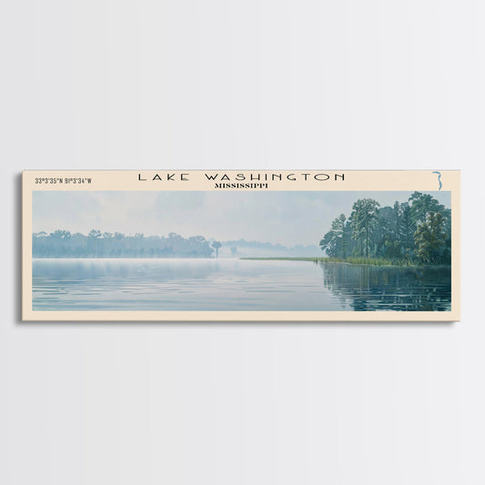 Lake Washington Mississippi Framed Canvas Print, Lake House Decor, Panoramic Wall Art, Travel Poster, Landscape Painting, Cottage Art