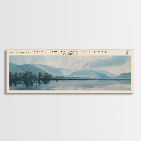 Shadow Mountain Lake Colorado Panoramic Framed Canvas Print, Lake House Decor, Wall Art, Travel Poster, Scenic Lake Painting, Living Room Decor