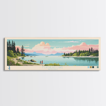 Flathead Lake Montana Framed Canvas Print, Panoramic Art, Midcentury Modern, Pop Art, Living Room Wall Art, Travel Poster, Lake View, Home Decor