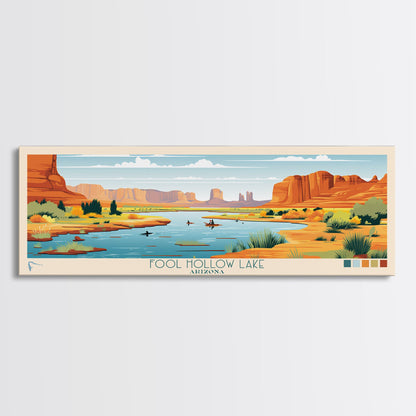 Fool Hollow Lake Arizona Framed Canvas Print, Panoramic Art, Midcentury Modern, Pop Art, Living Room Decor, Travel Poster, Lake Painting, Wall Art