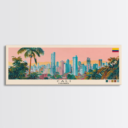 Cali, Colombia Panoramic Canvas Print, Cali, Colombia Painting, Colombia Art, Cali Travel Poster, Travel Art, Vacation Gift