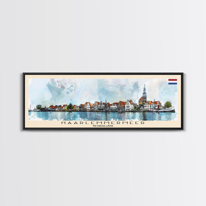 Haarlemmermeer Netherlands Panoramic Travel Poster, Framed Canvas Print or Metal Wall Art, Travel Art, Home Decor, Panoramic Painting, Midcentury Art