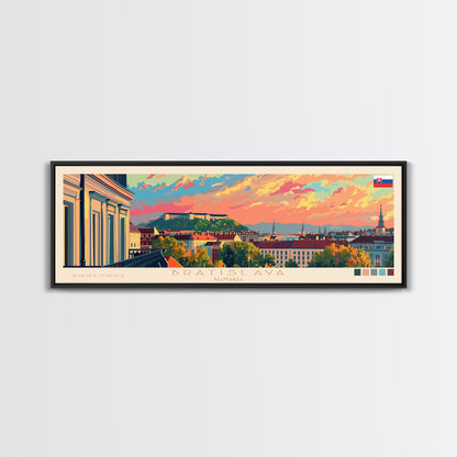 Bratislava Slovakia Wall Art, Panoramic Travel Poster, Panoramic Framed Canvas Print, City Wall Art, Wall Hanging Home Decor, Travel Art