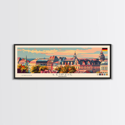Leipzig Germany Panoramic Travel Poster, Framed Canvas Print or Metal Wall Art, Travel Art, Home Decor, Panoramic Painting, Midcentury Art