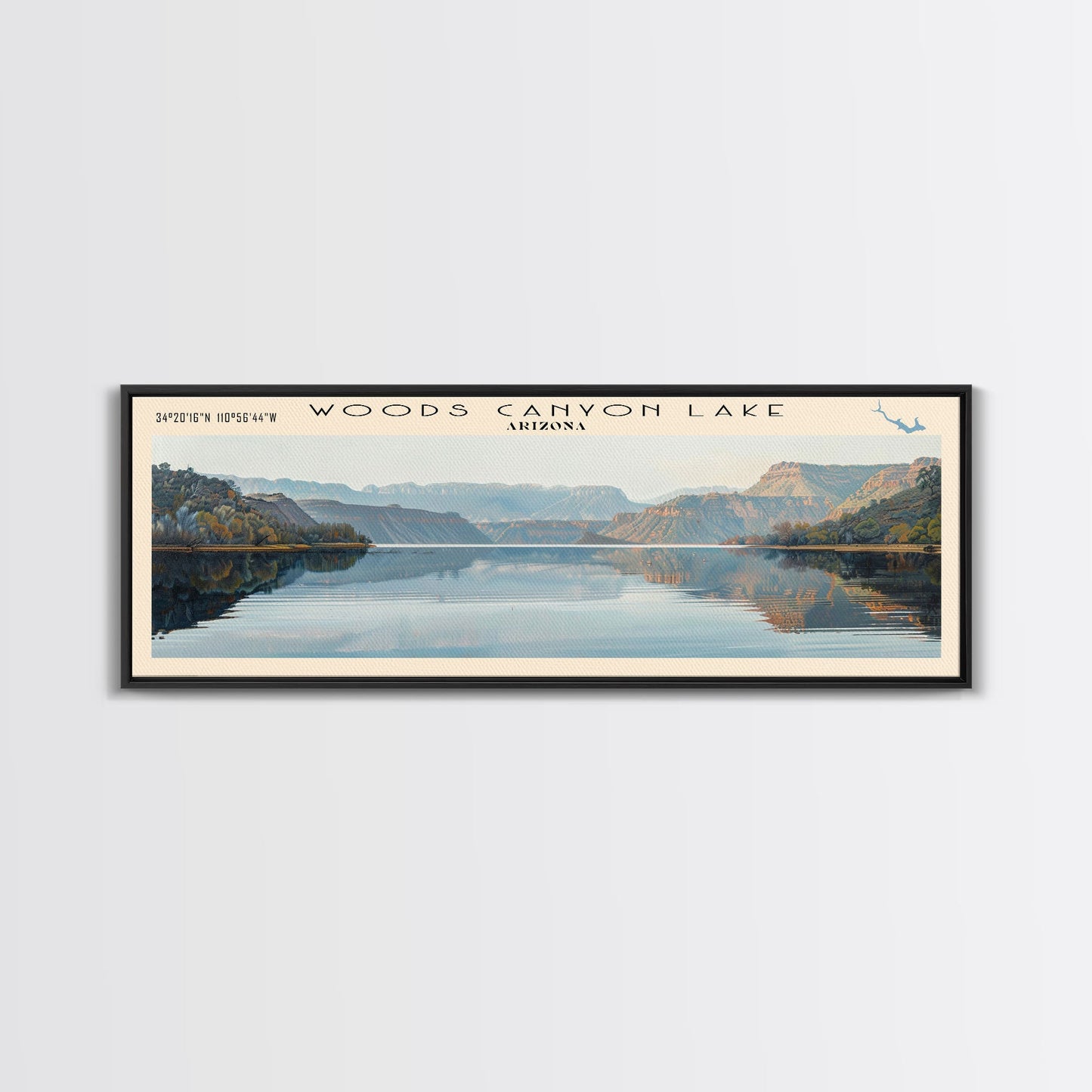 Woods Canyon Lake Arizona Panoramic Wall Art, Framed Canvas Print, Lake House Decor, Travel Poster, Serene Landscape, Home Art