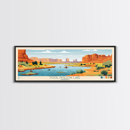 Fool Hollow Lake Arizona Framed Canvas Print, Panoramic Art, Midcentury Modern, Pop Art, Living Room Decor, Travel Poster, Lake Painting, Wall Art