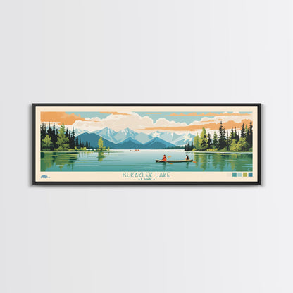 Kukaklek Lake Alaska Framed Canvas Print, Panoramic Wall Art, Midcentury Modern, Pop Art, Living Room Decor, Travel Poster, Bedroom Art