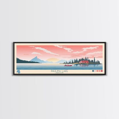 Paulina Lake, Oregon Framed Canvas Print, Panoramic Wall Art, Midcentury Modern, Pop Art, Home Decor, Travel Poster, Living Room Art