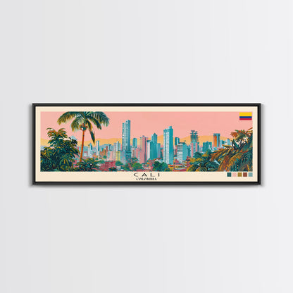 Cali, Colombia Panoramic Canvas Print, Cali, Colombia Painting, Colombia Art, Cali Travel Poster, Travel Art, Vacation Gift