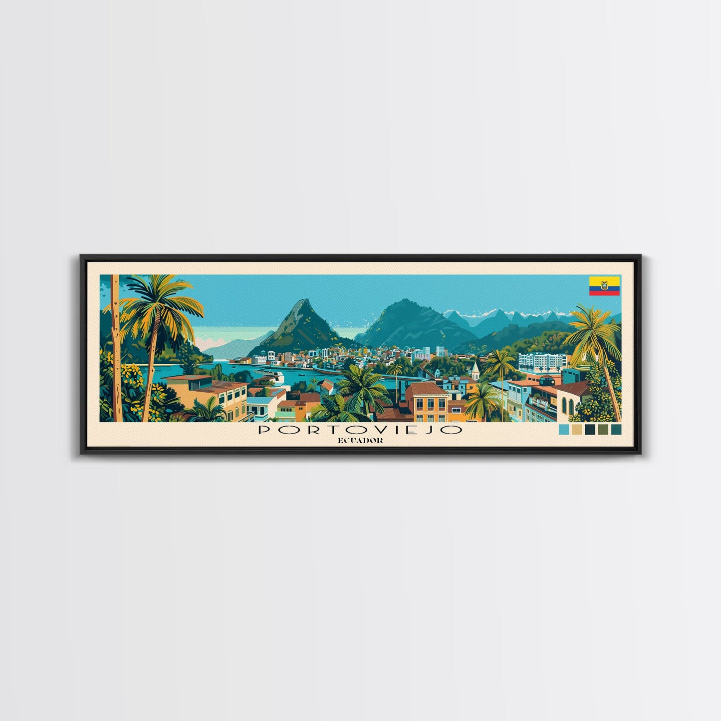 Portoviejo, Ecuador Panoramic Canvas Print, Portoviejo, Ecuador Painting, Ecuador Art, Portoviejo Travel Poster, Travel Art, Guest Room Painting