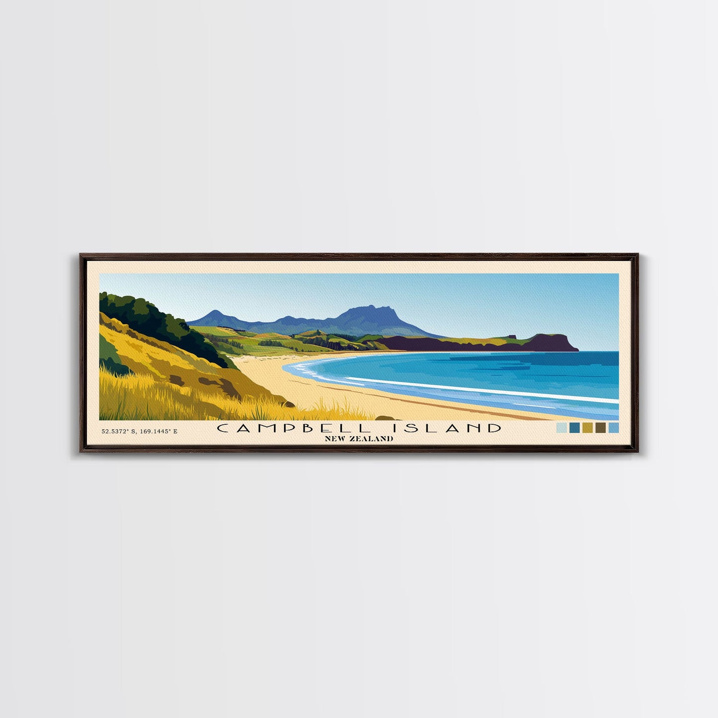 Campbell Island, New Zealand Panoramic Print, Vacation Gift, New Zealand Wall Art, Beach Painting, Beach Decor, Large Wall Art, Wood Frame Art