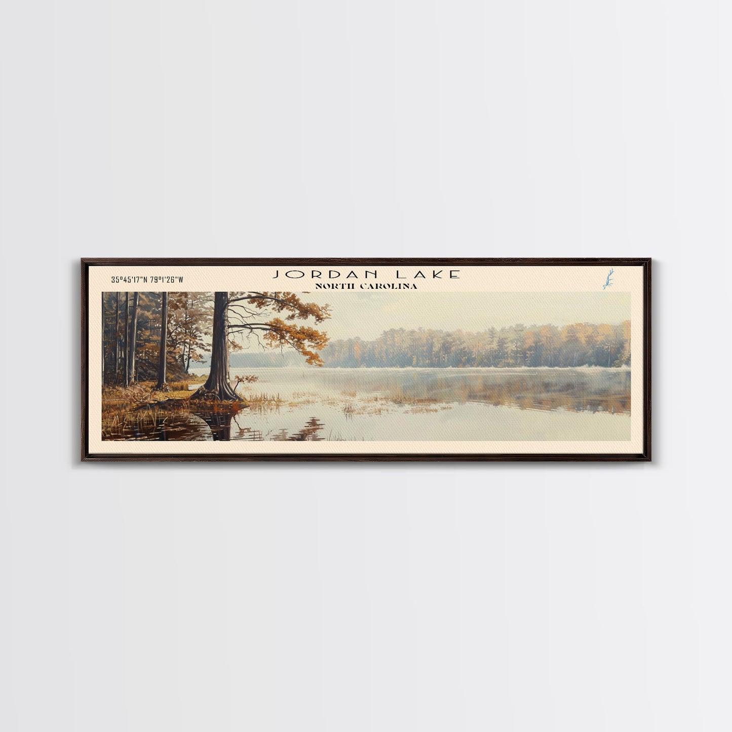 Jordan Lake North Carolina Framed Canvas Print, Lake House Art, Panoramic Travel Poster, Wall Art, Stunning Lake Painting, Home Decor