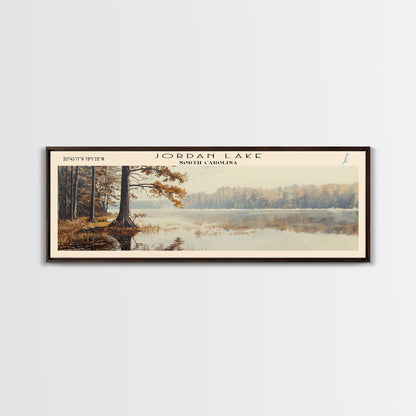 Jordan Lake North Carolina Framed Canvas Print, Lake House Art, Panoramic Travel Poster, Wall Art, Stunning Lake Painting, Home Decor