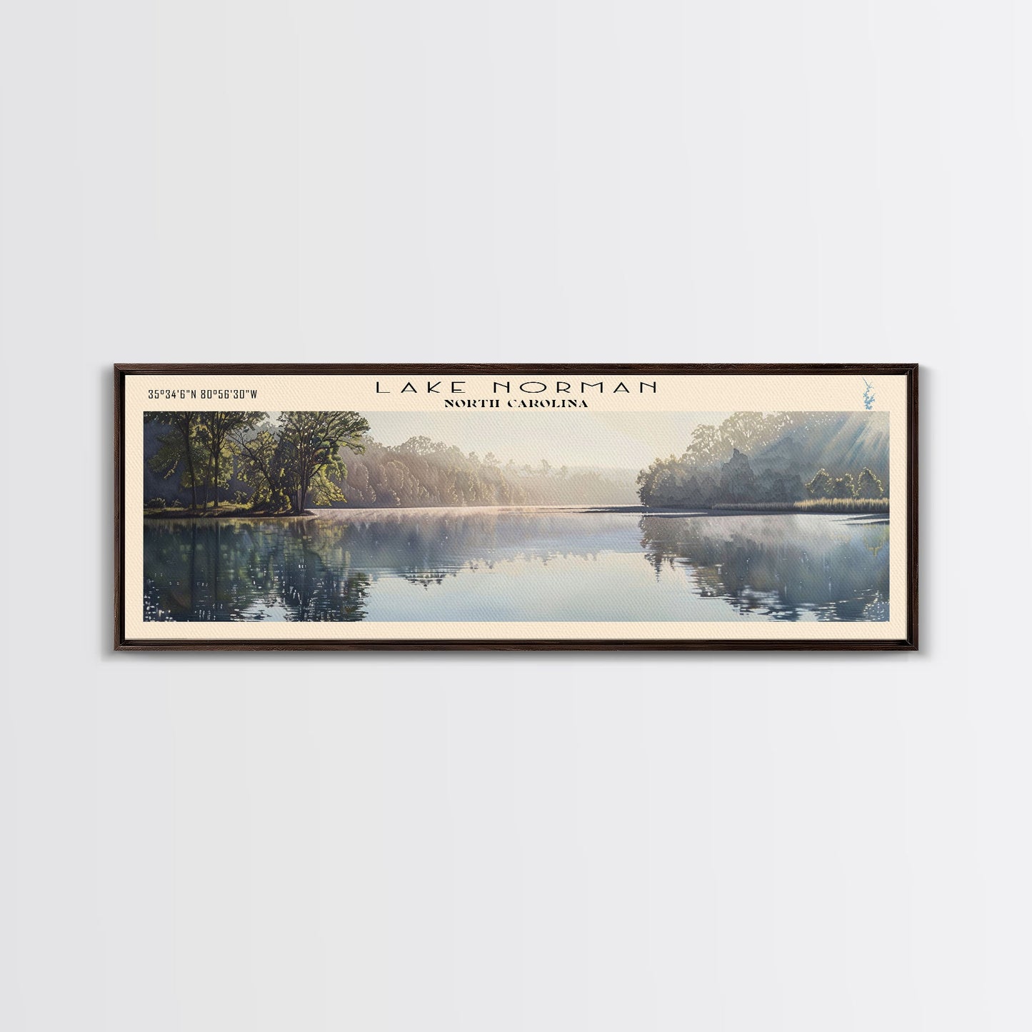 Lake Norman North Carolina Framed Canvas Print, Lake House Decor, Panoramic Wall Art, Travel Poster, Scenic Landscape Painting, Contemporary Art