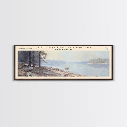 Lake Strom Thurmond South Carolina Framed Canvas Print, Lake House Decor, Panoramic Wall Art, Travel Poster, Serene Landscape Painting, Bedroom Decor