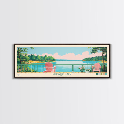 Pickwick Lake, Alabama Framed Canvas Print, Home Decor, Midcentury Modern Art, Panoramic Travel Poster, Wall Art, Pop Art