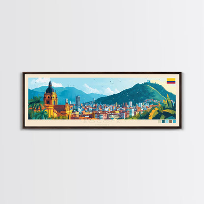 Bogota, Colombia Travel Poster Panoramic Canvas Print, Bogota, Colombia Painting, Colombia Art, Bogota Travel Art, Guest Room Painting