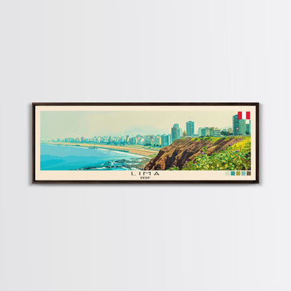 Lima, Peru Panoramic Canvas Print, Lima, Peru Painting, Peru Art, Lima Travel Poster, Travel Art, Guest Room Painting