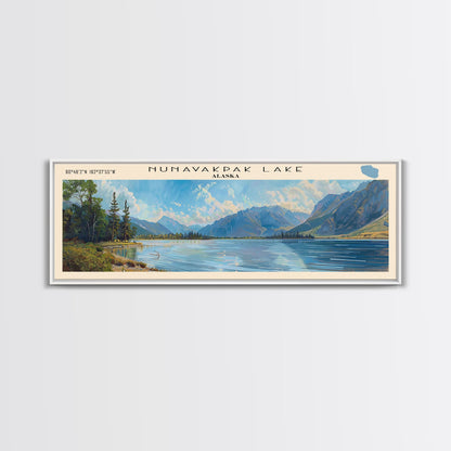 Nunavakpak Lake Framed Canvas Print, Lake House Decor, Panoramic Wall Art, Travel Poster, Scenic Landscape Painting, Contemporary Art