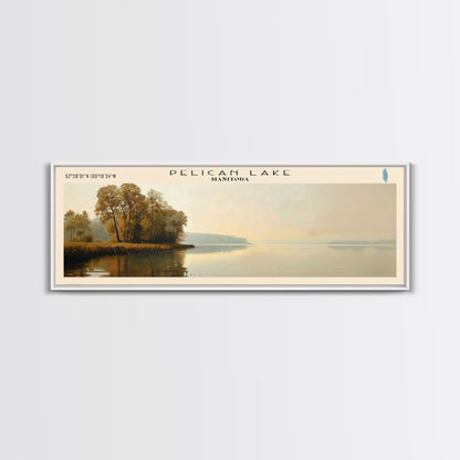 Pelican Lake Framed Canvas Print, Lake House Decor, Panoramic Wall Art, Travel Poster, Scenic Landscape Painting, Contemporary Art
