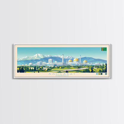 Ashgabat, Turkmenistan Panoramic Travel Poster Canvas Print, Ashgabat, Turkmenistan Painting, Turkmenistan Art, Ashgabat Panoramic Travel Art, Travel Painting