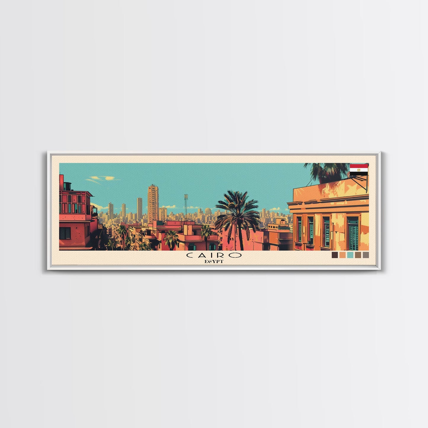 Cairo, Egypt Panoramic Canvas Print, Cairo, Egypt Painting, Egypt Art, Cairo Travel Poster, Travel Art, Housewarming Gift