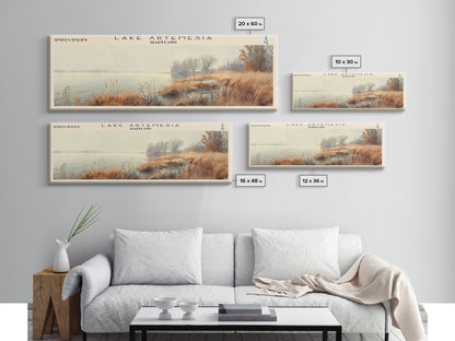 Lake Artemesia Maryland Framed Canvas Print, Lake House Art, Panoramic Wall Art, Travel Poster, Scenic Lake Painting, Home Decor