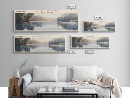 Lake Norman North Carolina Framed Canvas Print, Lake House Decor, Panoramic Wall Art, Travel Poster, Scenic Landscape Painting, Contemporary Art