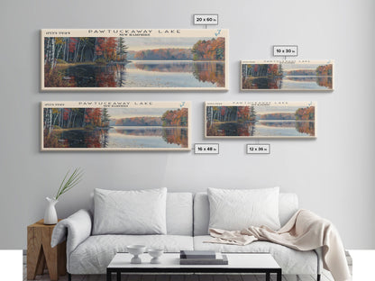 Pawtuckaway Lake New Hampshire Framed Canvas Print, Lake House Decor, Panoramic Wall Art, Travel Poster, Beautiful Landscape Painting, Living Room Decor