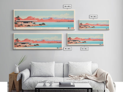 Willow Springs Lake, Arizona Panoramic Framed Canvas Print, Lake House Decor, Midcentury Modern Art, Pop Art, Travel Poster